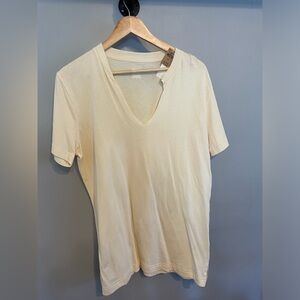 NWT PINK oversized V-neck Tshirt - Small, light yellow, palm tree print on back